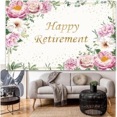 10x7ft Happy Retirement Backdrop – Pink Rose Gold Dots, Floral Greenery Decor, P