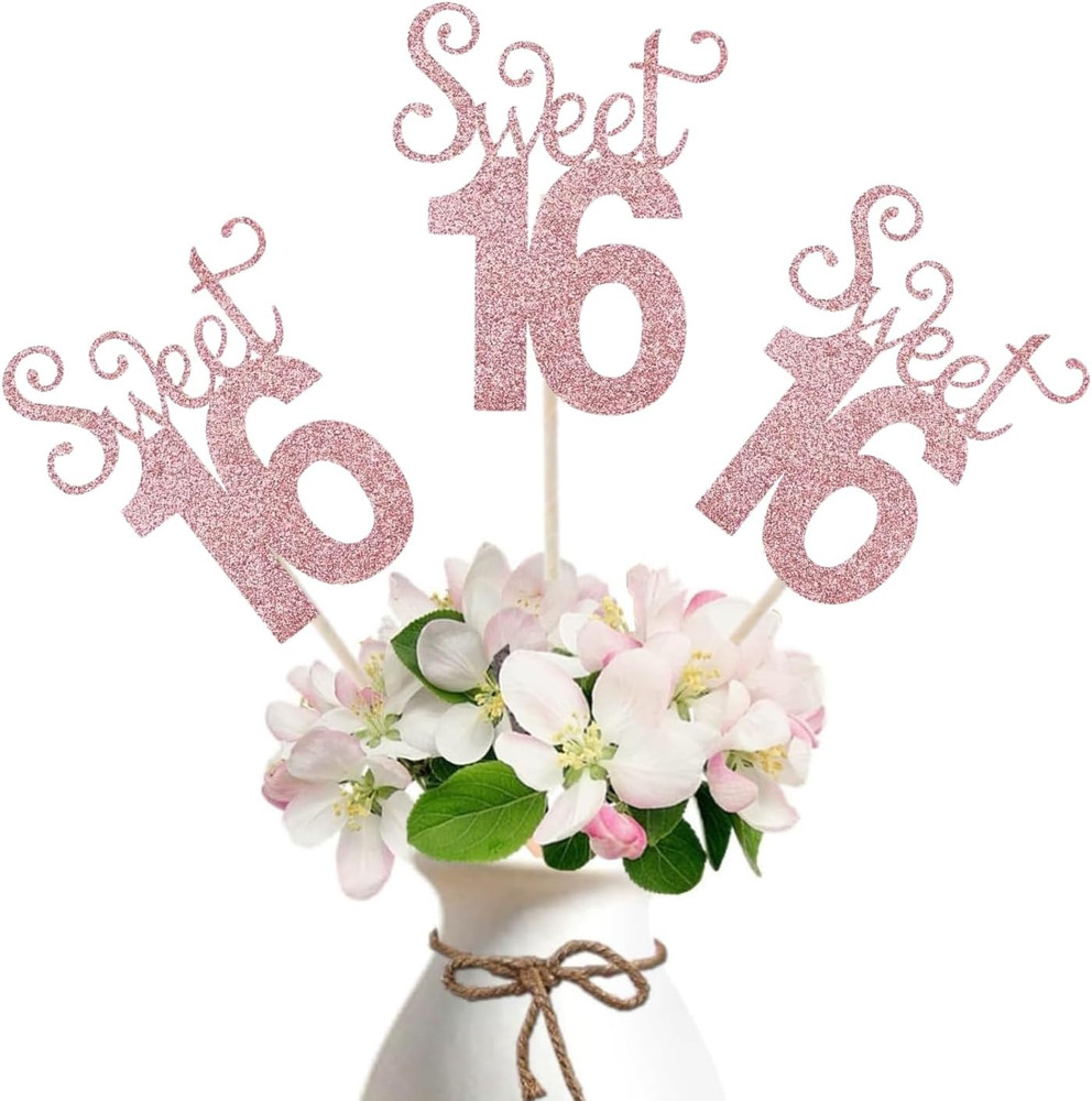 10-Pack Glitter Gold Double Sided Sweet 16 Birthday Anniversary Centerpiece Stic