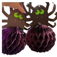 VTG Halloween honeycomb Spider Decorations Purple Tissue Paper
