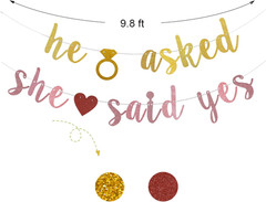 He Asked She Said Yes Banner, Gold Bride to Be Decorations,Gold Glitter Bunting