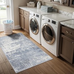 Washable 2×4 Kitchen Area Rugs: Abstract Stain-Resistant Sink 2×4, Blue/Ivory