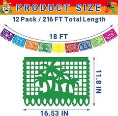 12Packs 216Ft Mexican Party Banners Large Plastic Papel Picado Banner 9 Pattern