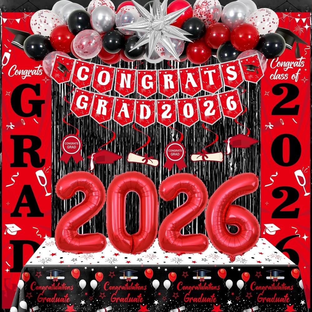Graduation Decorations 2026, Red and Black Grad Decorations Class of 2026, Gr…