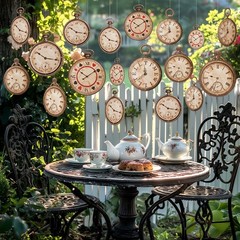 Epakh 20 Pcs Vintage Clock Cardboard Hanging Banner Wonderland Tea Party Deco…