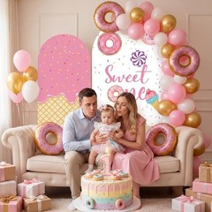Sweet One Arch Backdrop Cover 7.2FT 6FT 1st Birthday Decoration Pink Sweet One