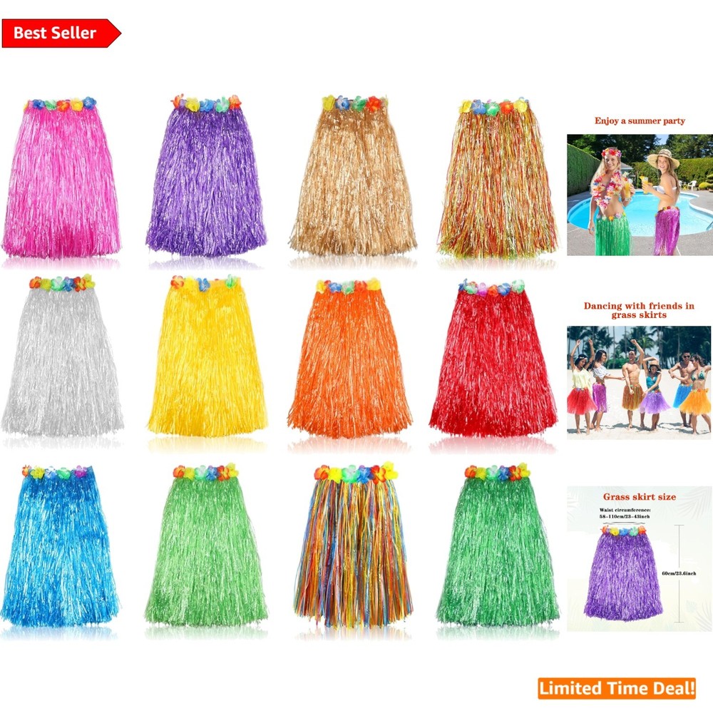 Tropical 12-Pack Hula Skirts – Adjustable Waist and Vibrant Design for Parties