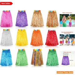 Tropical 12-Pack Hula Skirts – Adjustable Waist and Vibrant Design for Parties
