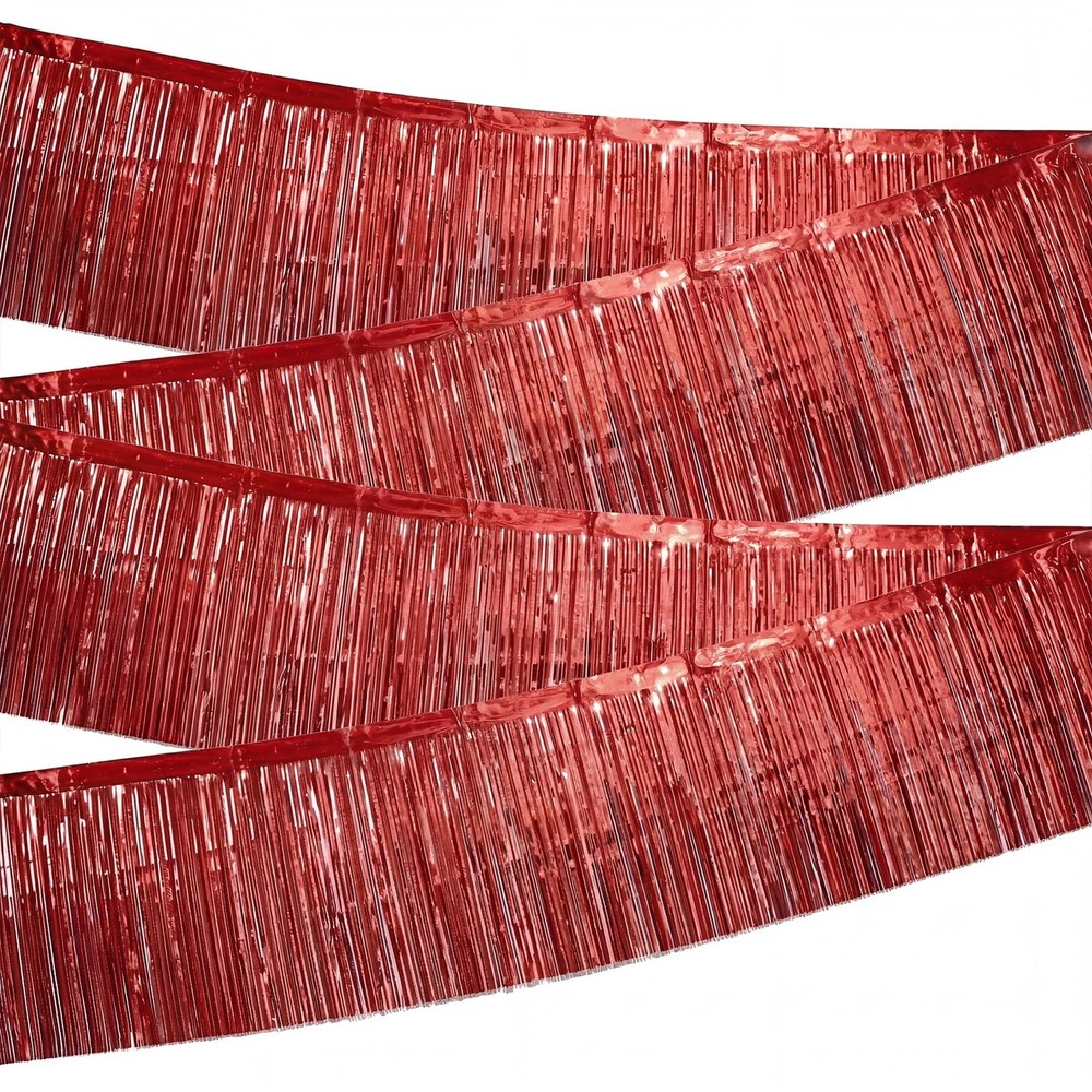 MAOFENG 4pcs Metallic Foil Fringe Garland 10FT 11.81 Inches X 9.84 Feet, Red