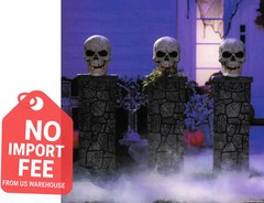 Light Up Skull Pedestal Fence w/ Chains Halloween Yard Prop 4x3ft