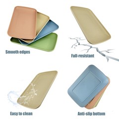 WANGSHIQI Wheat Straw Plates,4 Pack Rectangular Dinner L, multicolour