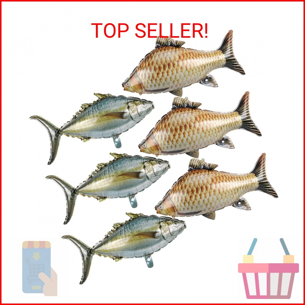 6 Pcs Fish Balloons,Inflatable Realistic Carp Tuna Fish Balloons for Gone Fishin