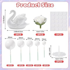 18 Pcs Swan Cake Topper Wedding Sets, 2 Swan Figurine with 10 Silver Sphere C…