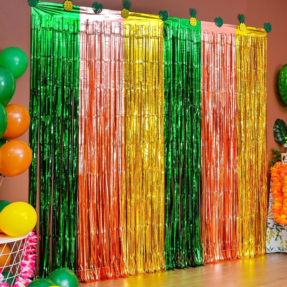 Hawaiian Luau Party Decorations, 2 Pack of 3.3×6.6 ft Green Brown and Yellow