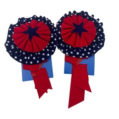 6pc Patriotic Bow and Rosette Set Red White Blue Stars July 4th Americana Decor