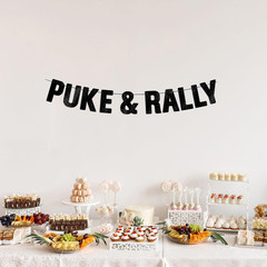 Pre-Strung Puke & Rally Black Glitter Banner, Funny Bachelorette and Bachelor De