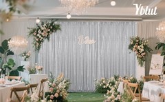 Silver Sequin Backdrop Curtain 2 Pieces 2FTx8FT Glitter Photography Backdrop for