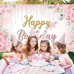 Avezano Happy Birthday Backdrop Banner for 70.8 inches x 43.3 inches, pink
