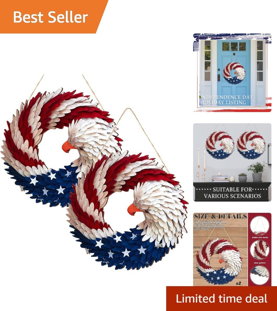 Charming 4th of July Eagle Wreath Hanging Signs – Set of 2 for Home Decor
