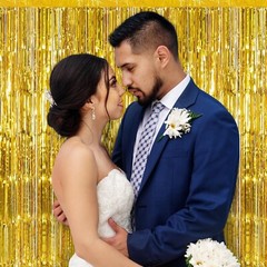30 Pack Gold Foil Fringe Curtain Backdrop, 3.3×8.2 Feet Metallic Tinsel Strea…