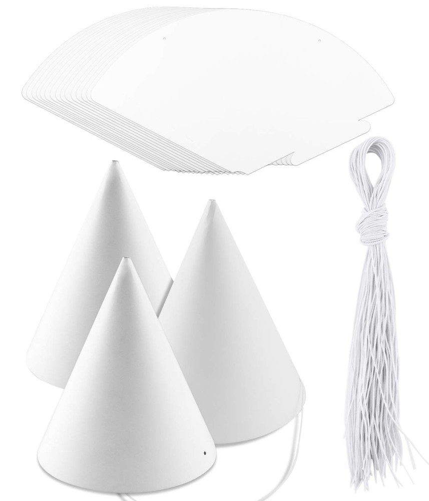 40 Pieces White Paper Party Hats for Kids Birthday, Decorative Bulk Cone Craf