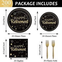Retirement Party Supplies Set for 50 Guests, Black & Gold