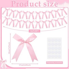 2 Pcs Pink Bow Garland Banner, Pre-Strung Pink Satin Ribbon Bow Garland Coquette