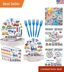 Complete 80-Piece Transportation Birthday Tableware – Plates, Napkins & Forks