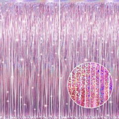 2 Pack 3.2 ft x 8.2 ft Metallic Tinsel Foil Fringe Curtains Party Photo Backd…