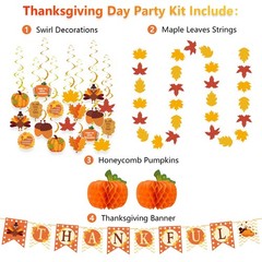 40PCS Thanksgiving Decorations – Pre-Assembled Banner & Garland, Hanging Deco…