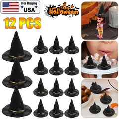 12x Plastic Witch Hats Mini Halloween Witch Hats Wizard Hat for DIY Crafts Bottl