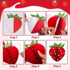 1 Kit Strawberry Birthday Party Decorations Paper Fans Hanging Decor