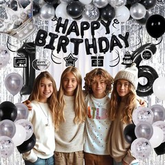 Black and Silver 16th Birthday Decorations for Boys Girls, Black and White 16…