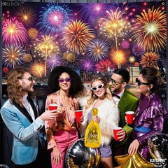 72×44″ XL Happy New Year Banner|Fireworks Happy New Year 2026 Banner – New Years