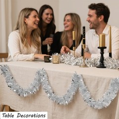 4 Pcs Silver Tinsel Garland Each 5.56 FT Glitter Hanging Metallic Foil Textur…