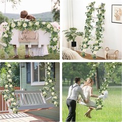 2Pcs(13 Ft) Artificial Eucalyptus Flower Garland with White Rose Flowers,Faux