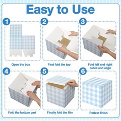 6 Pcs Blue Gingham Party Decoration Boxes 12 Inch Plaid Boxes for Centerpiece…