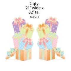 Pastel Balloon Clusters, Cakes & Stacks of Presents Yard Card Fillers, 6pcs