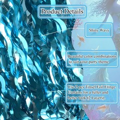 Elegant Teal Blue Tinsel Fringe Curtains – 3.2×6.6ft Party Decor Set of 2 Packs