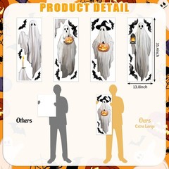 JarThenaAMCS Extra Large Halloween Ghost Window 13.8 x 35.4 inch, Multicolor