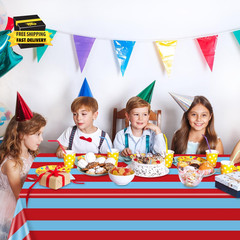 4 Pcs Red and Blue Striped Tablecloths, Carnival Circus Party Decorations, Plast