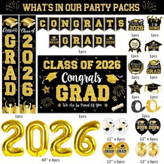 Graduation Decorations Class of 2026 – 18in, 12in, 10-inch, C2 Black and Gold