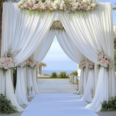 10ft×12ft Wrinkle White Backdrop Curtain for Wedding Parties, 2 Panels 5×12ft