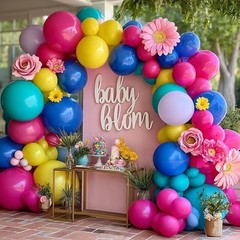 Hot Pink Blue Yellow Balloon Garland, Double Stuffed Royal Blue Teal Lavender…