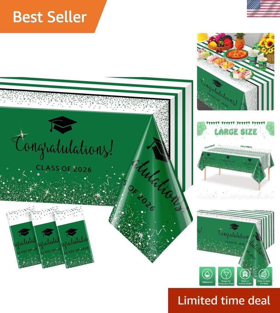 Modern Graduation Table Covers, 3 Pack Green & Black, Perfect for Parties 108×54