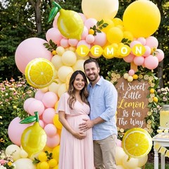 Lemonade Party Decorations Balloon Arch Kit with Lemon Banner, Pink Yellow Le…