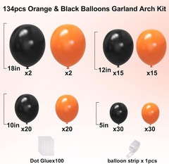 Orange and Black Balloons Arch Garland Kit 134Pcs Halloween with Different Size