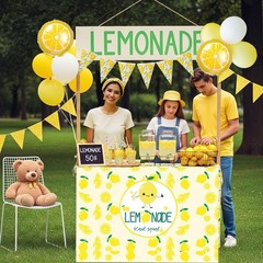 34pcs Lemonade Stand supplies for kids Include Bright Yellow White Balloon Le…