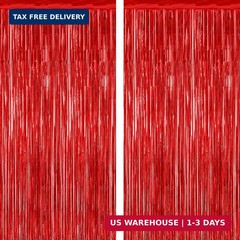 2 Pack Red Tinsel Backdrop, 3.28 FT x 7.05 FT Fringe Curtains, Red Foil Tinsel P