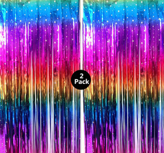 Sparkly Rainbow Gradient Tinsel Foil Fringe Curtain Metallic Streamers for Birth
