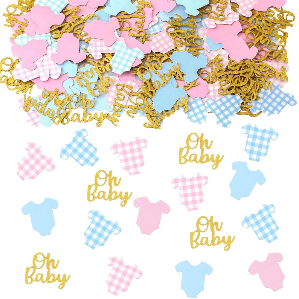 240 PCS Blue Pink Gingham Gender Reveal Baby Shower Glitter Confetti